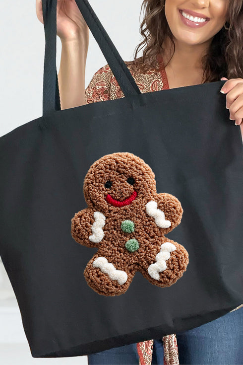 Faux Yarn Gingerbread Kisses Canvas Jumbo Tote