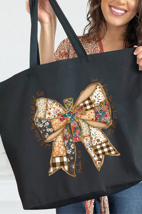 God Is Within Her Patchwork Bow Canvas Jumbo Tote
