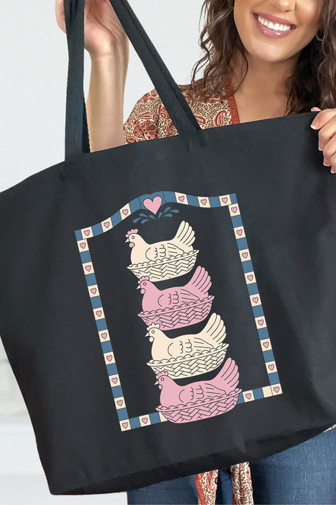Hen Stack Hearts Canvas Jumbo Tote