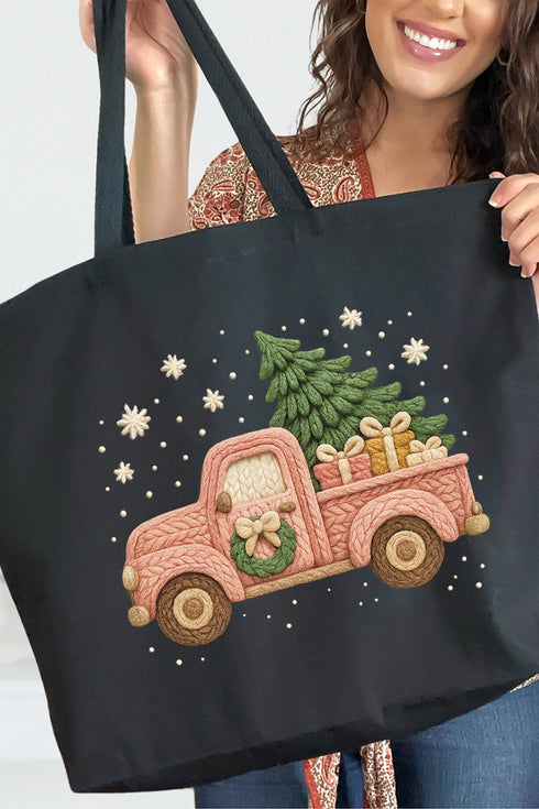 Faux Yarn Holly Jolly Haul Canvas Jumbo Tote