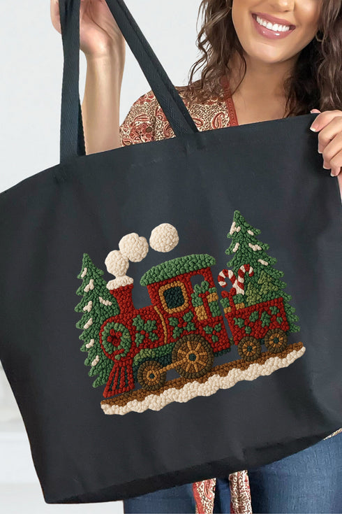 Faux Yarn Mistletoe Express Canvas Jumbo Tote