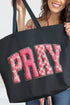 Pink Faux Yarn Coquette Pray Canvas Jumbo Tote