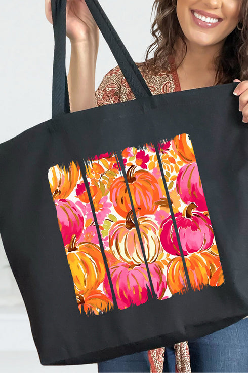 Preppy Pumpkin Brushstroke Canvas Jumbo Tote
