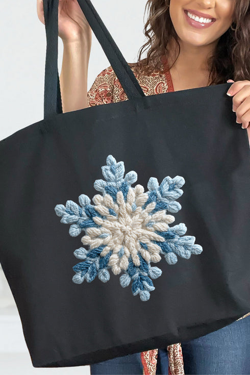 Faux Yarn Snow Day Snowflake Canvas Jumbo Tote
