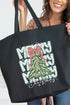 Stacked Holly Merry Christmas Tree Canvas Jumbo Tote