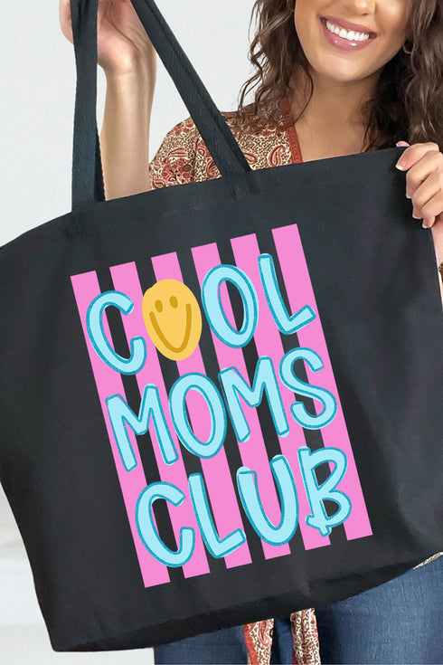 Striped Happy Cool Moms Club Canvas Jumbo Tote