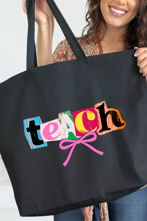 Retro Teach Ribbon Canvas Jumbo Tote