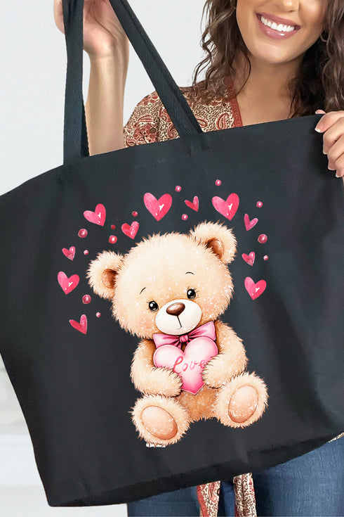Teddy In Love Canvas Jumbo Tote