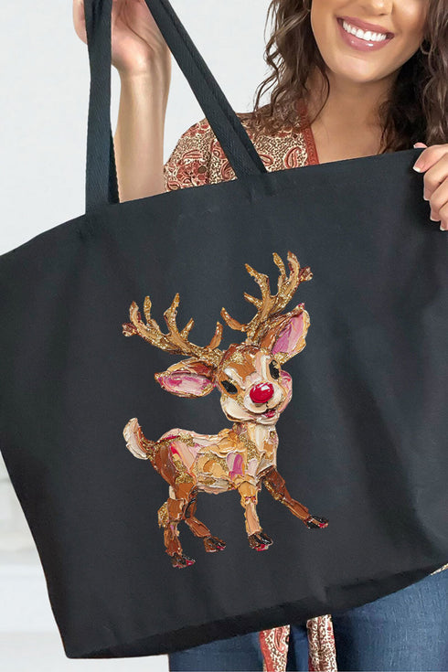 The Painted Red Nose Reindeer Canvas Jumbo Tote