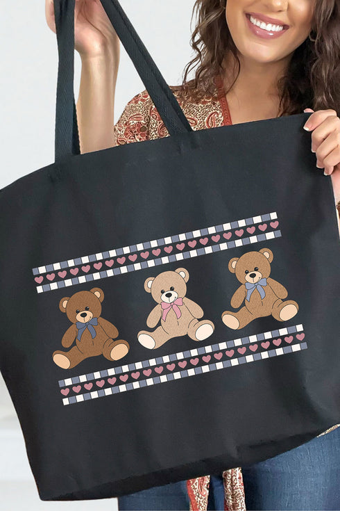 Tiny Teddy Trio Canvas Jumbo Tote