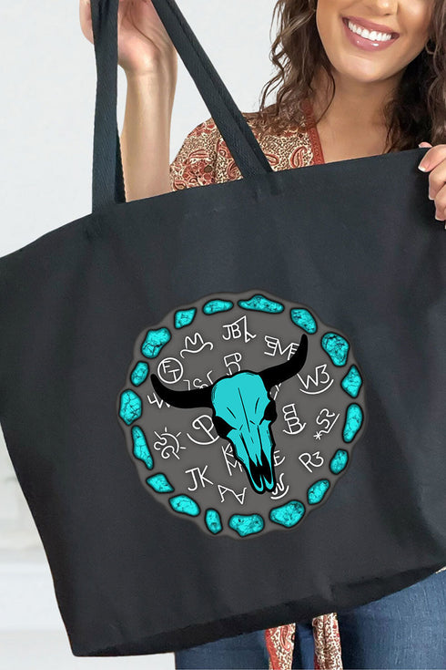 Turquoise Steer Stone Canvas Jumbo Tote