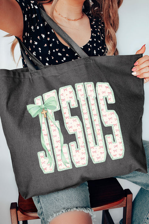 Coquette Cross Jesus Canvas Jumbo Tote