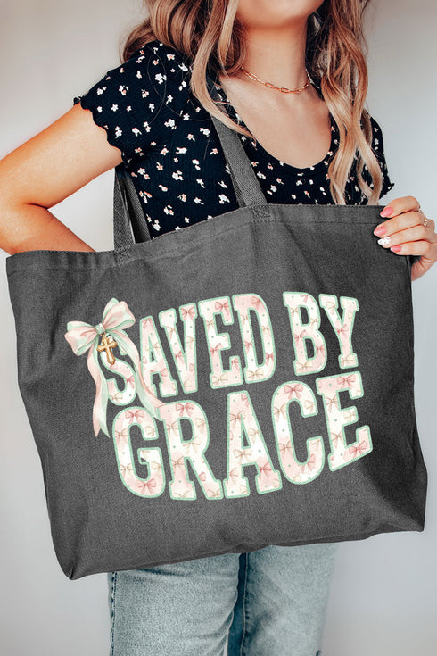 Coquette Cross Saved By Grace Canvas Jumbo Tote