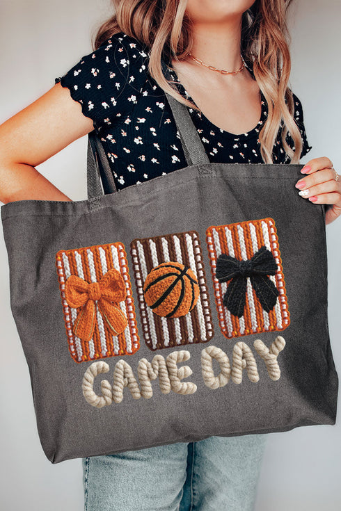 Faux Yarn Coquette Game Day Canvas Jumbo Tote