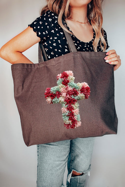 Faux Yarn Cross Canvas Jumbo Tote