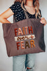 Faux Yarn Faith Over Fear Canvas Jumbo Tote