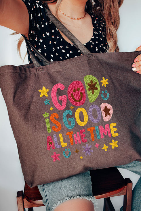 Faux Yarn God Is Good Canvas Jumbo Tote