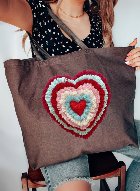 Faux Yarn Heart Collection Canvas Jumbo Tote