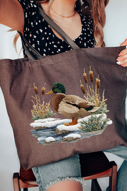 Faux Yarn Winter Mallard Canvas Jumbo Tote