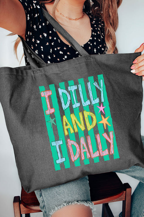 I Dilly & I Dally Canvas Jumbo Tote