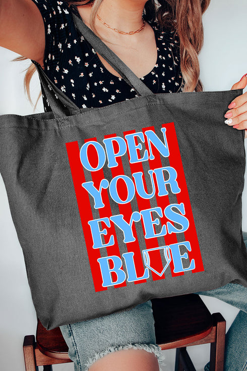 Open Your Eyes Blue Canvas Jumbo Tote