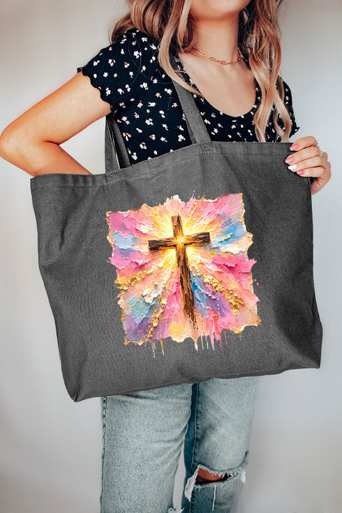 Pastel Brushstroke Cross Canvas Jumbo Tote