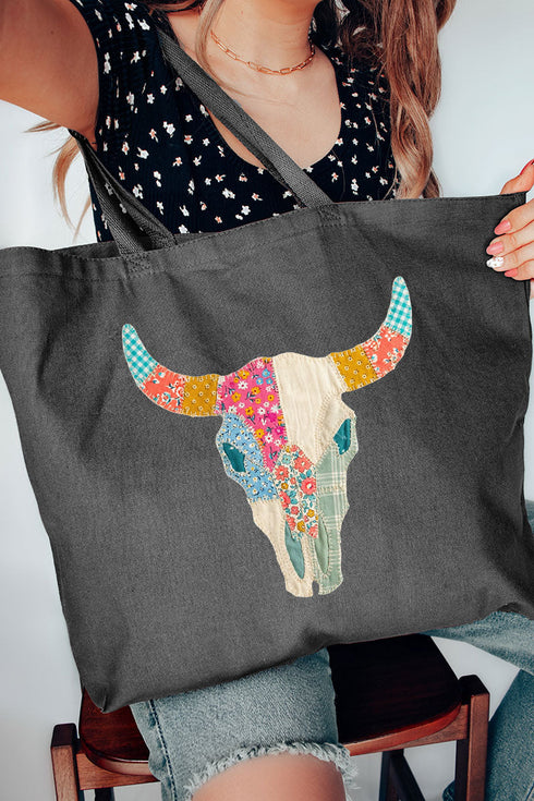 Patchwork Steer Head Canvas Jumbo Tote