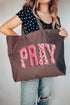 Pink Faux Yarn Coquette Pray Canvas Jumbo Tote