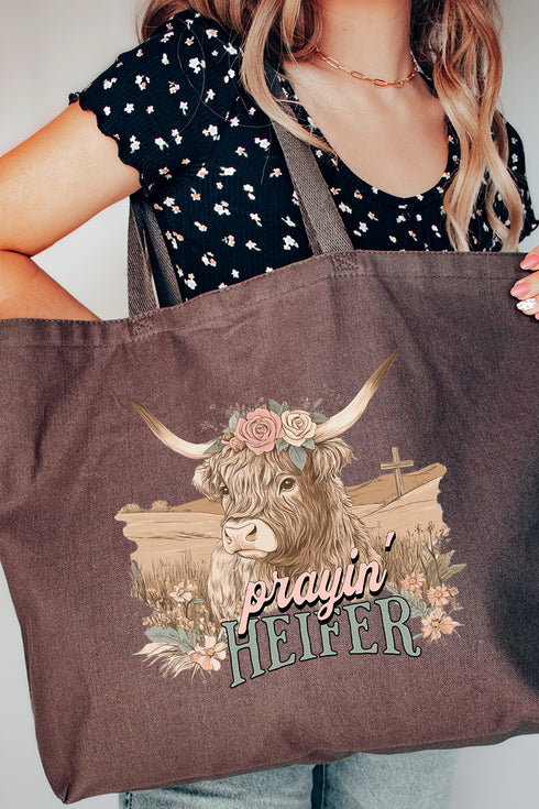 Prayin' Heifer Canvas Jumbo Tote