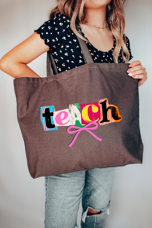 Retro Teach Ribbon Canvas Jumbo Tote