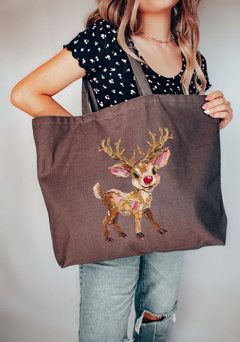 The Painted Red Nose Reindeer Canvas Jumbo Tote
