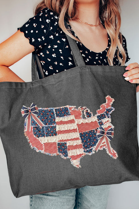 Faux Patchwork USA Map Canvas Jumbo Tote