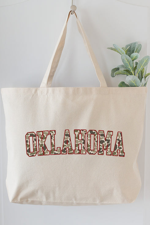Crimson Oklahoma Camo Canvas Jumbo Tote