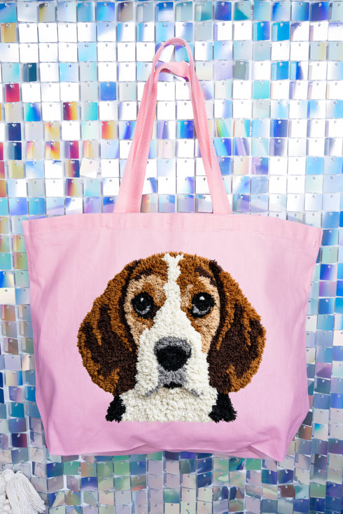 Faux Yarn Beagle Canvas Jumbo Tote