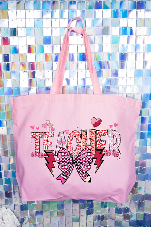 Bow Teacher Doodle Canvas Jumbo Tote