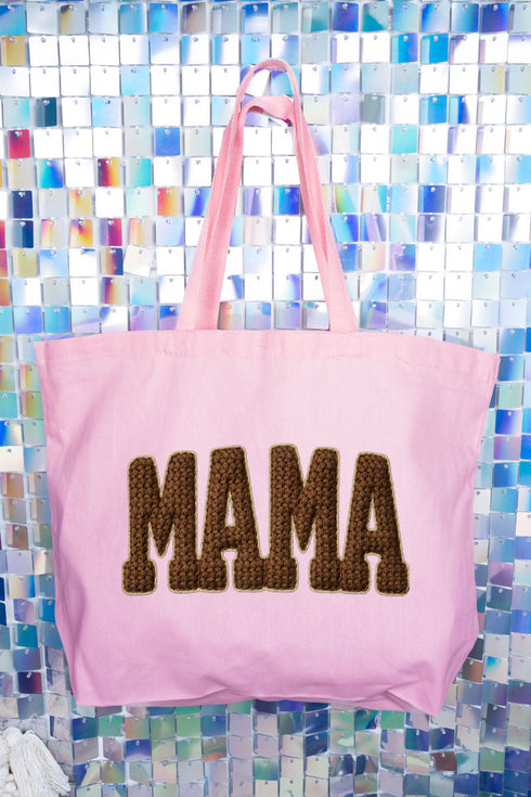 Brown Faux Threaded Mama Canvas Jumbo Tote