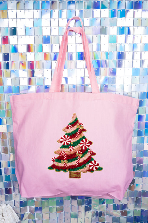 Faux Yarn Candy Cane Wishes Canvas Jumbo Tote