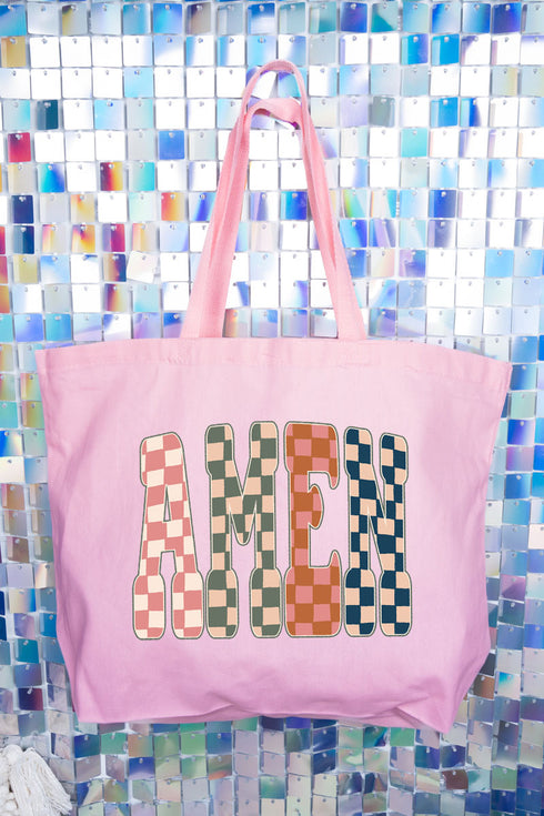 Checkered Amen Canvas Jumbo Tote