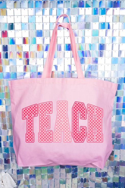 Checkered Teach Canvas Jumbo Tote