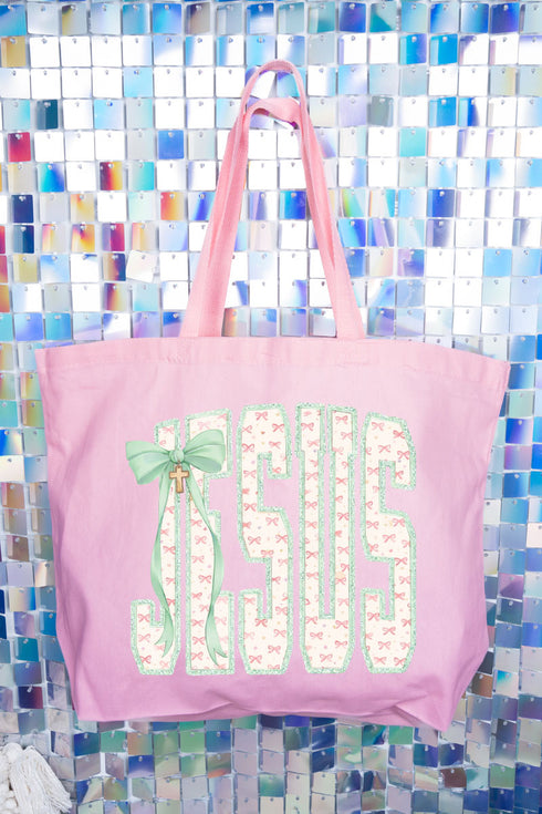 Coquette Cross Jesus Canvas Jumbo Tote