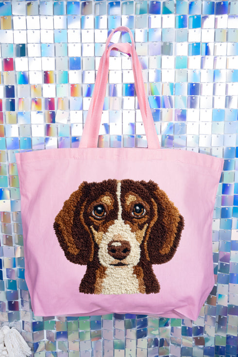Faux Yarn Dachshund Canvas Jumbo Tote