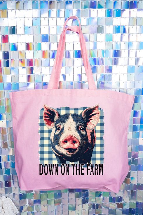 Down On The Farm Pig Canvas Jumbo Tote