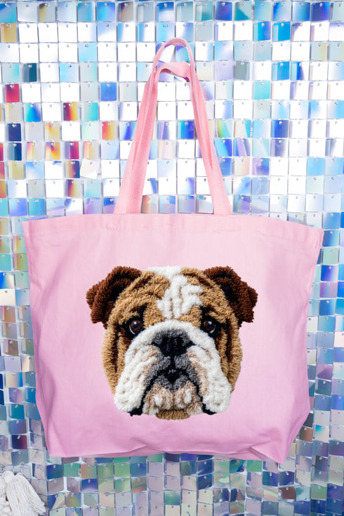 Faux Yarn English Bulldog Canvas Jumbo Tote