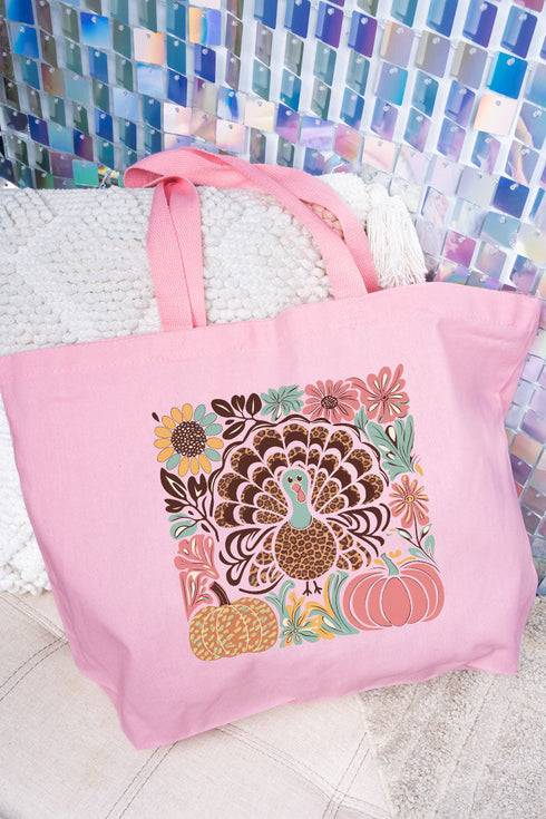Fall Floral Turkey Canvas Jumbo Tote