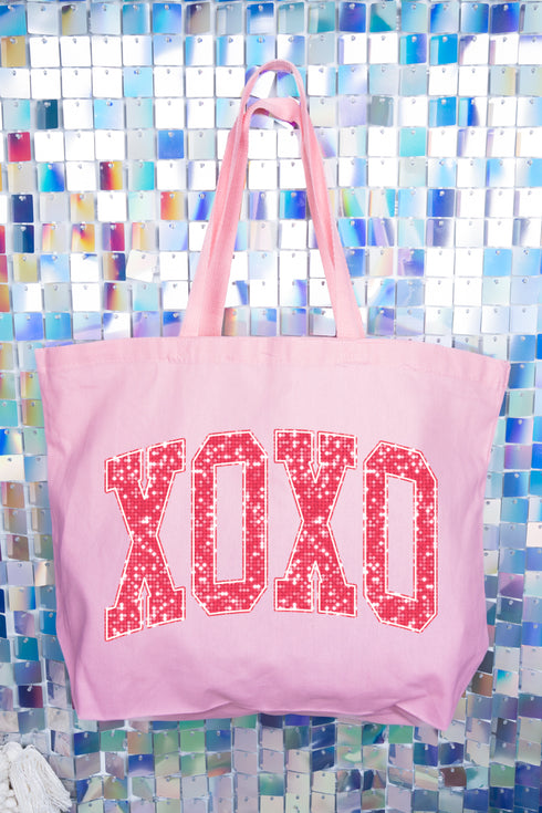 Faux Glitter XOXO Canvas Jumbo Tote
