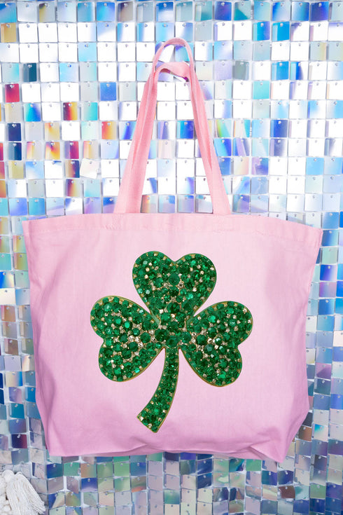 Faux Rhinestone Clover Canvas Jumbo Tote