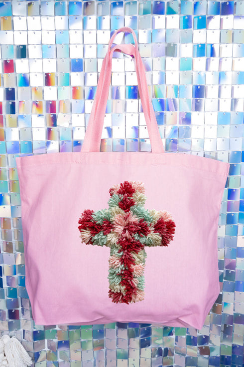 Faux Yarn Cross Canvas Jumbo Tote