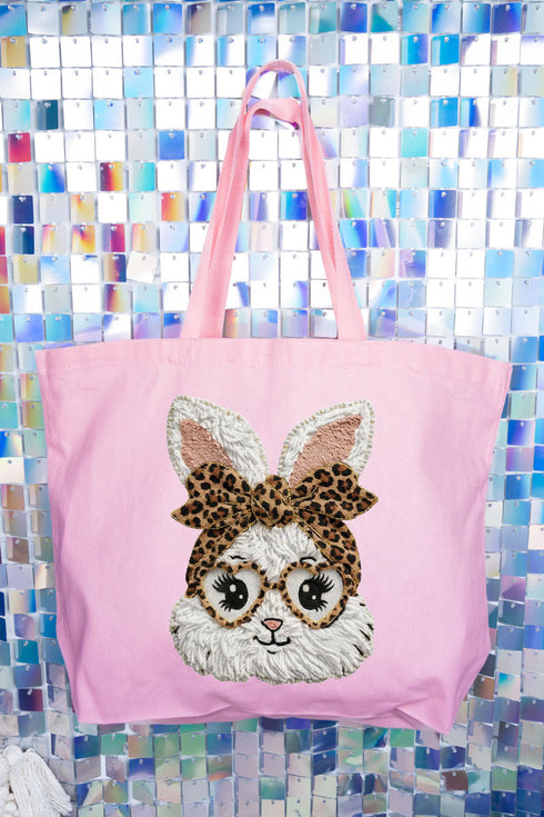 Faux Yarn Easter Bunny Canvas Jumbo Tote