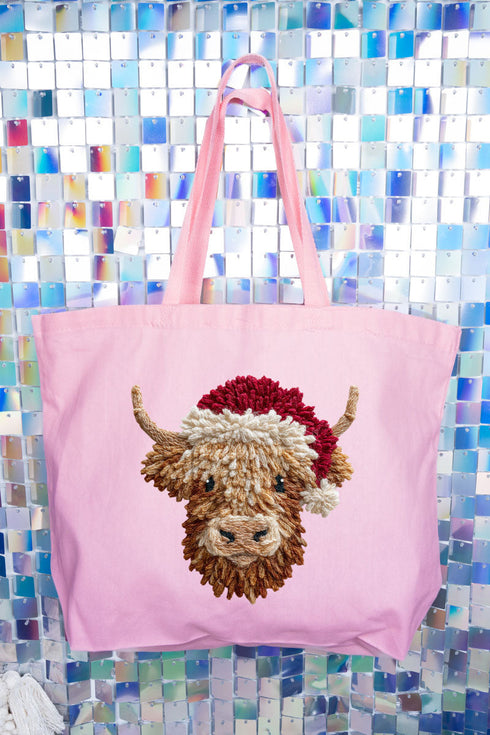 Faux Yarn Highland Cow Canvas Jumbo Tote