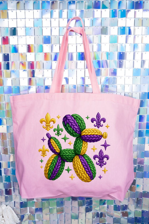 Faux Yarn Mardi Gras Balloon Dog Canvas Jumbo Tote